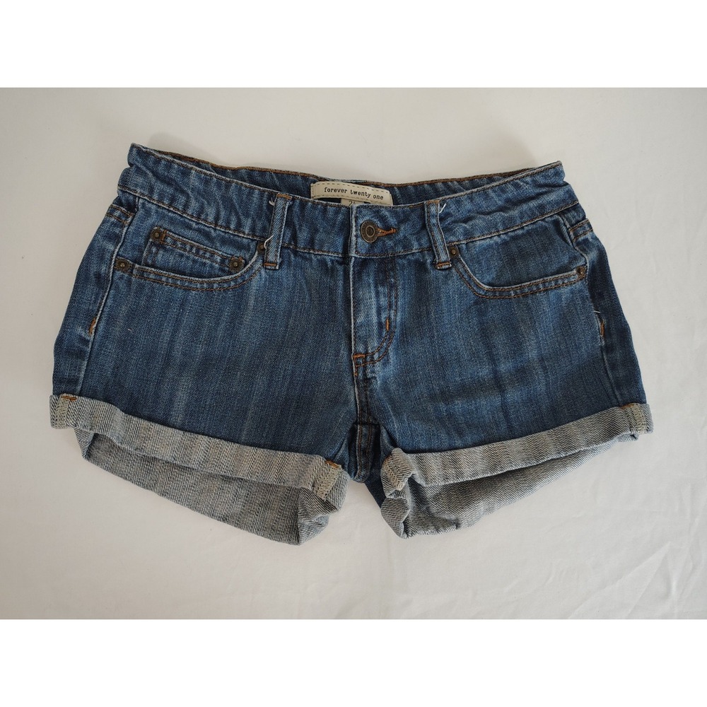 Forever 21 Women's Dark Blue Cuffed Jean Denim Shorts Size 26 - 100% Cotton
